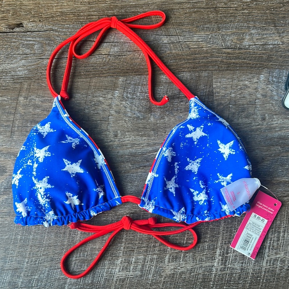 Xhilaration Striped Bikini Top with Red Ties